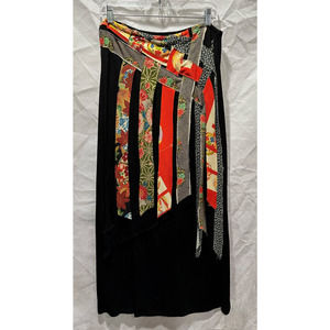 Vintage Precious Threads Black Wrap Skirt with Silk 'Sari" Ribbons